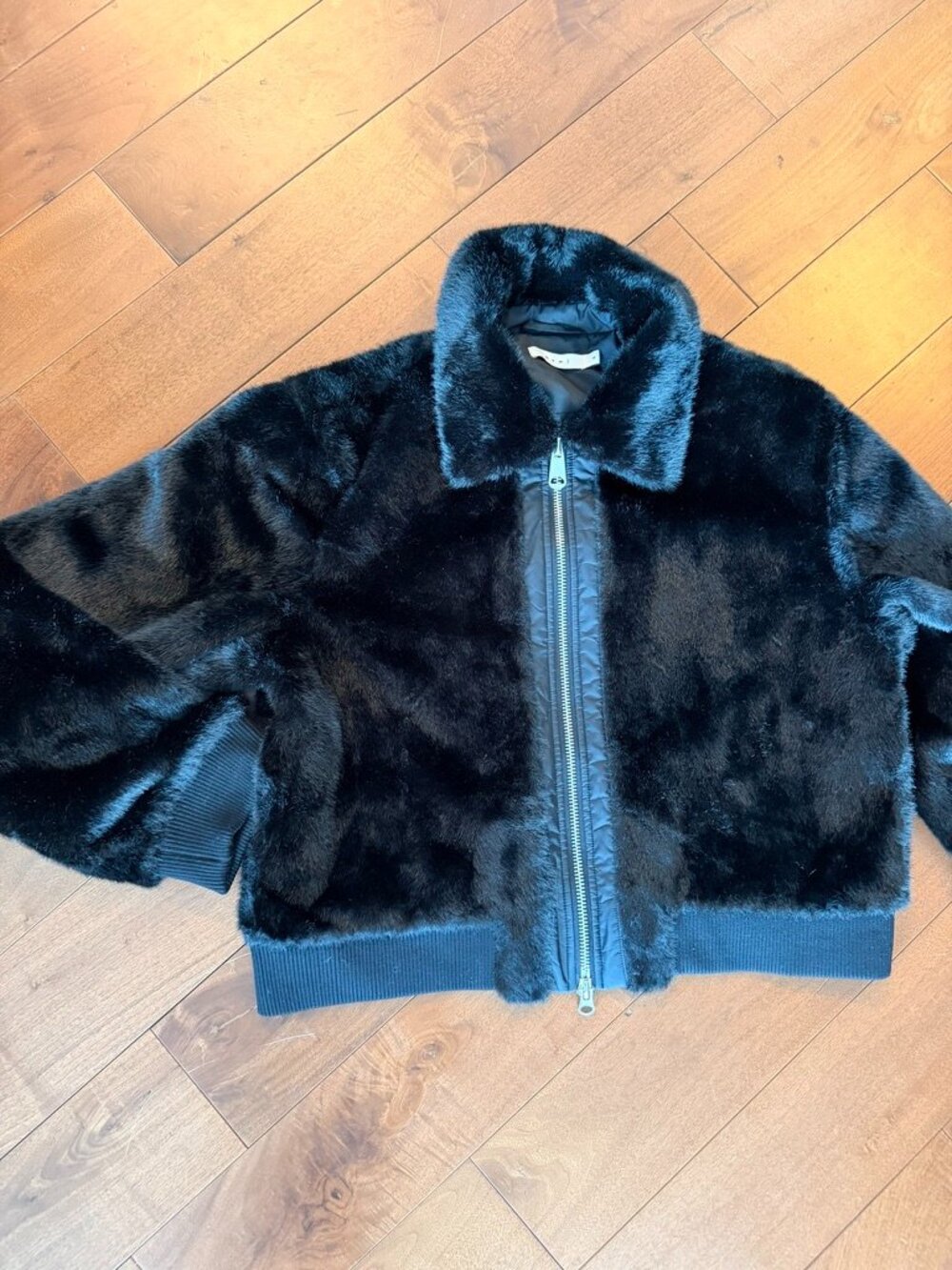 MNML Black Faux Fur Bomber Jacket Size M NWOT Plush Cropped Coat